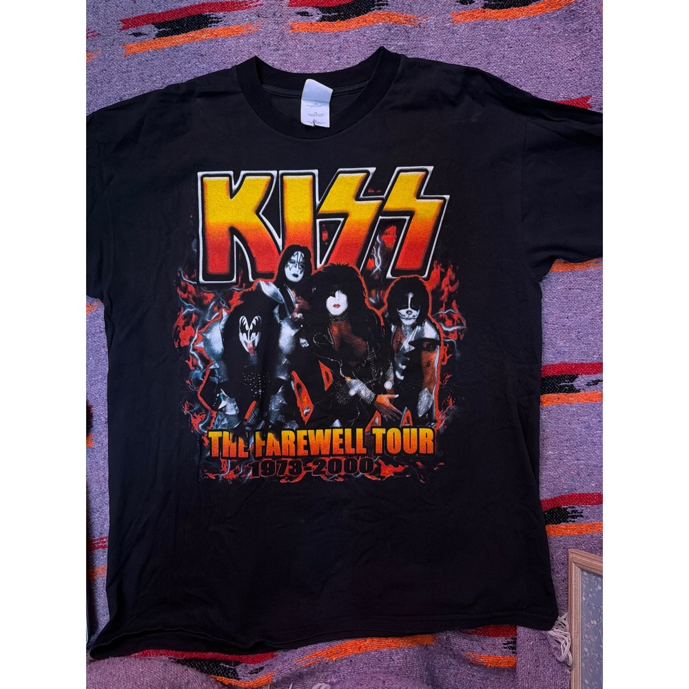 Vintage KISS The Farewell Tour 1973-2000 T-Shirt Mens XL Black Band Tee Gildan